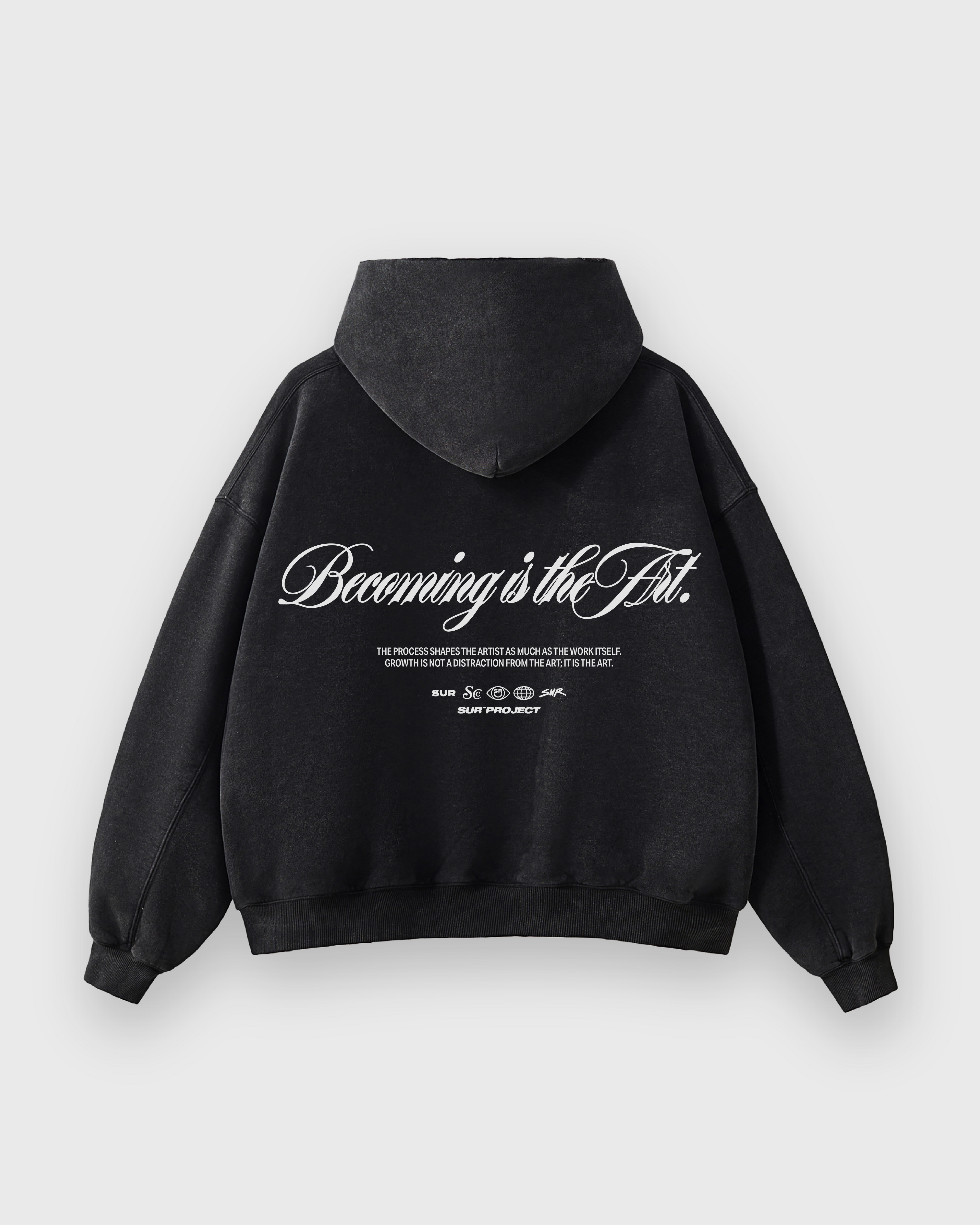 Becoming Is The Art Black Washed Premium Hoodie | Sur Project®