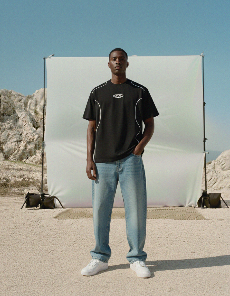 SUR Official Emblem Black Panelled T-Shirt | Sur Project®