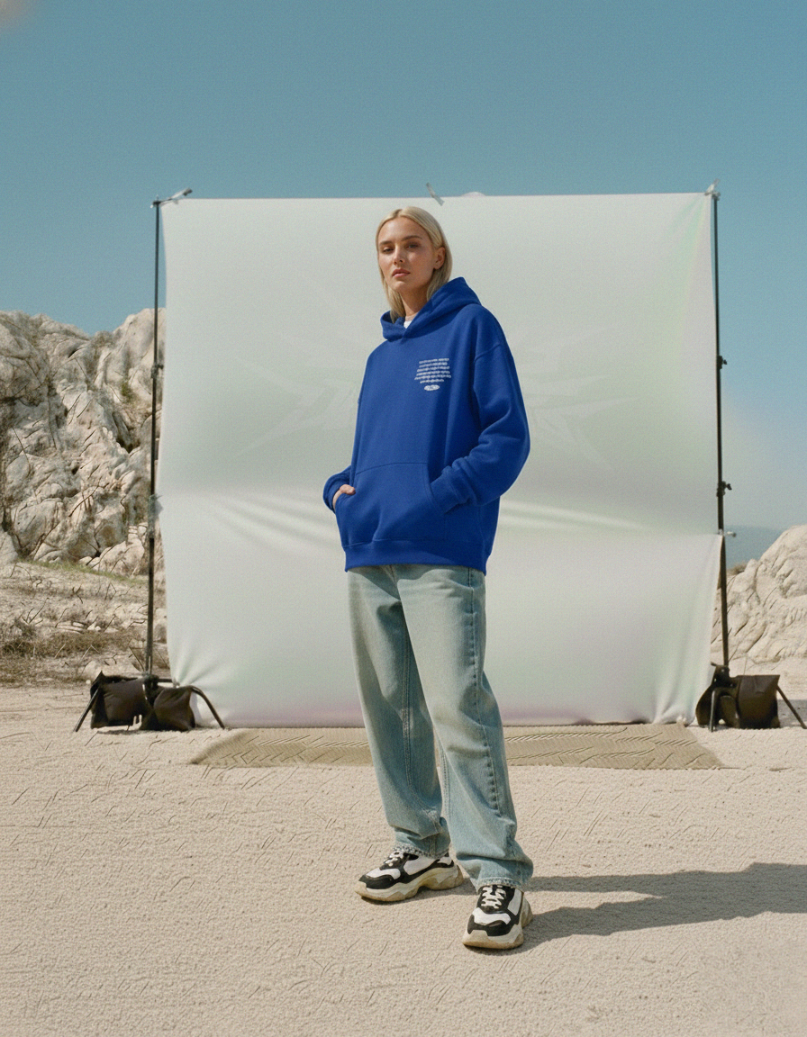 Distorted Vision Blue Oversized Hoodie | Sur Project®