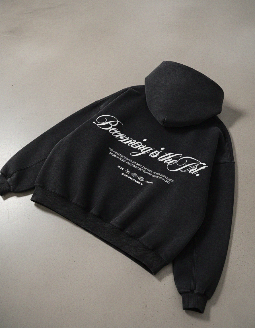 Becoming Is The Art Black Washed Premium Hoodie | Sur Project®