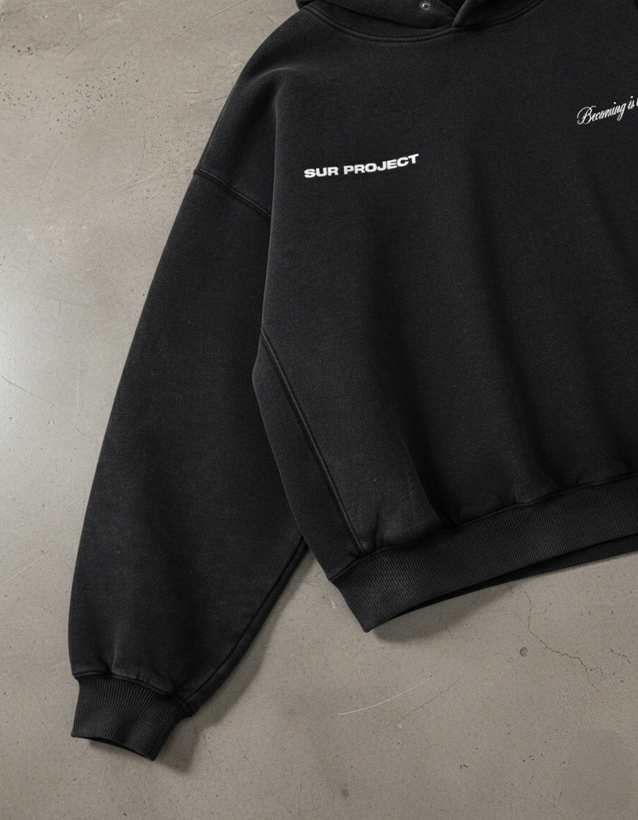 Becoming Is The Art Black Washed Premium Hoodie | Sur Project®