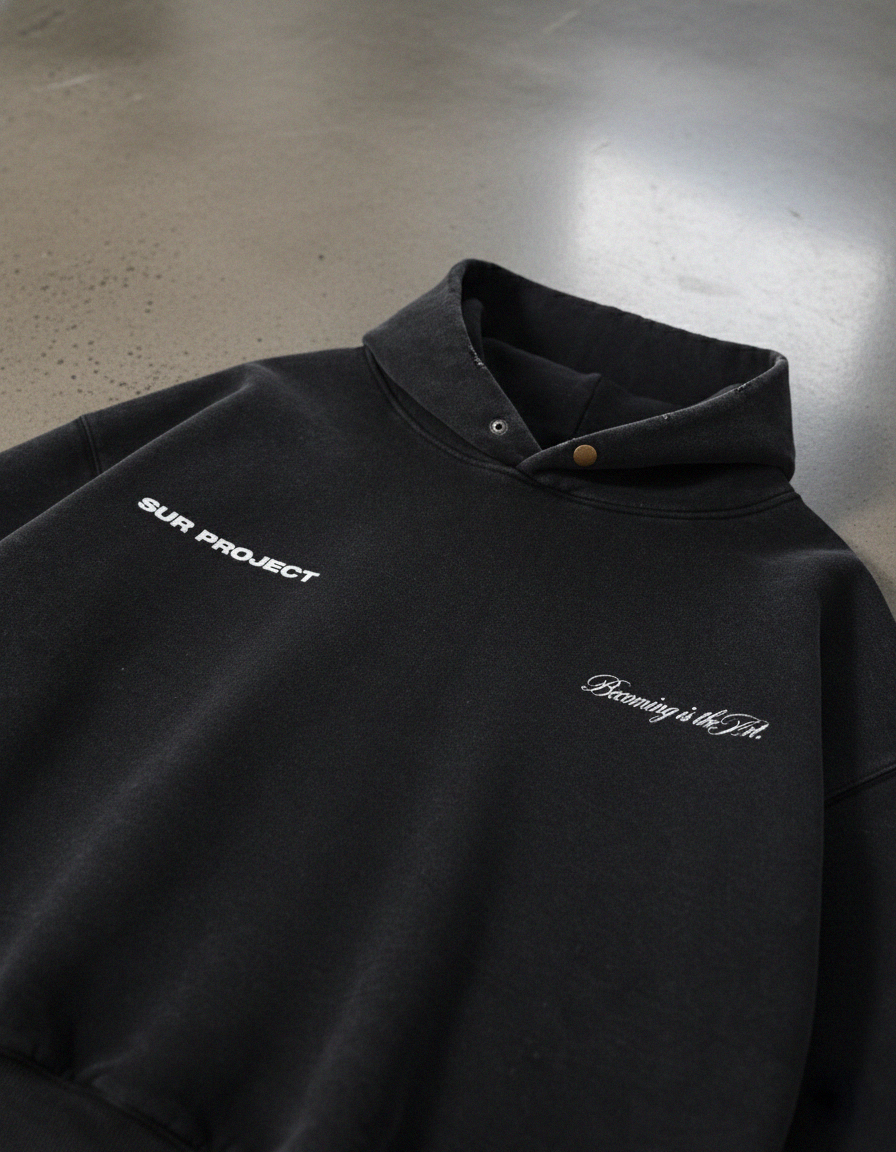 Becoming Is The Art Black Washed Premium Hoodie | Sur Project®